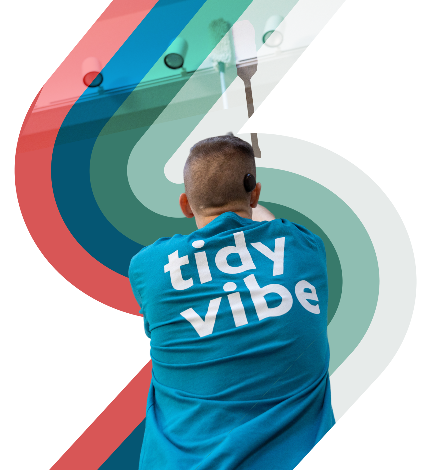 Tidy Vibe Cleaning team member in a Tidy Vibe shirt